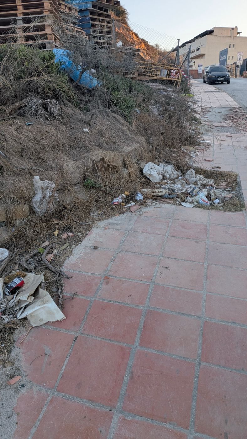 Litter, pavement deteriorated and mud from the spring blocking