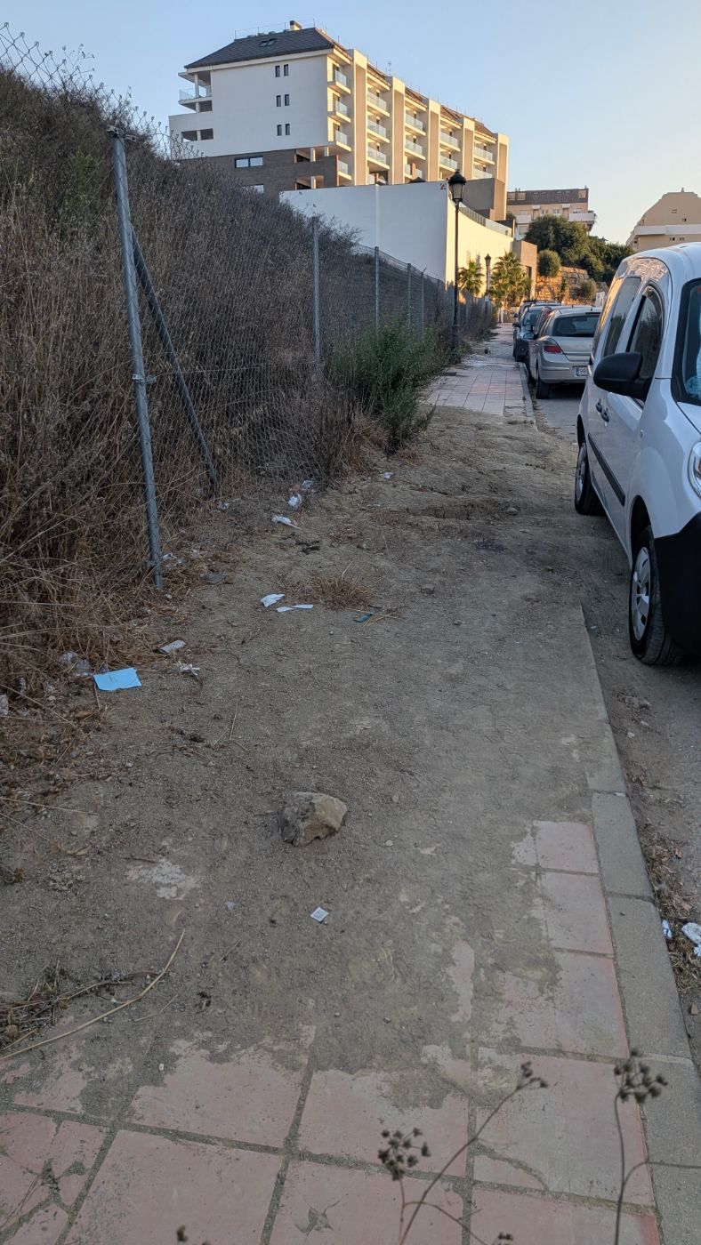 Litter, pavement deteriorated and mud from the spring blocking
