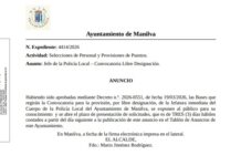 Se abre convocatoria pública para jefe de la Policía Local tras anunciar días antes al futuro responsable